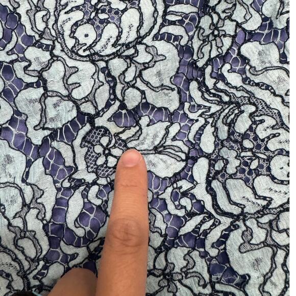 Carven Lace Long Sleeve Top Size 34 US 2 Blue Teal Overlay Peach Lining Back Zip - Picture 8 of 9